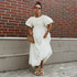 Cotton round Neck Puff Sleeve Dress Spring Summer Solid Color Loose Casual Dress for Women by Ragazza
