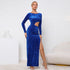 Long Sleeve Velvet Shoulder Slimming Dress Sexy Slim Fit Fold Split Dress by Ragazza