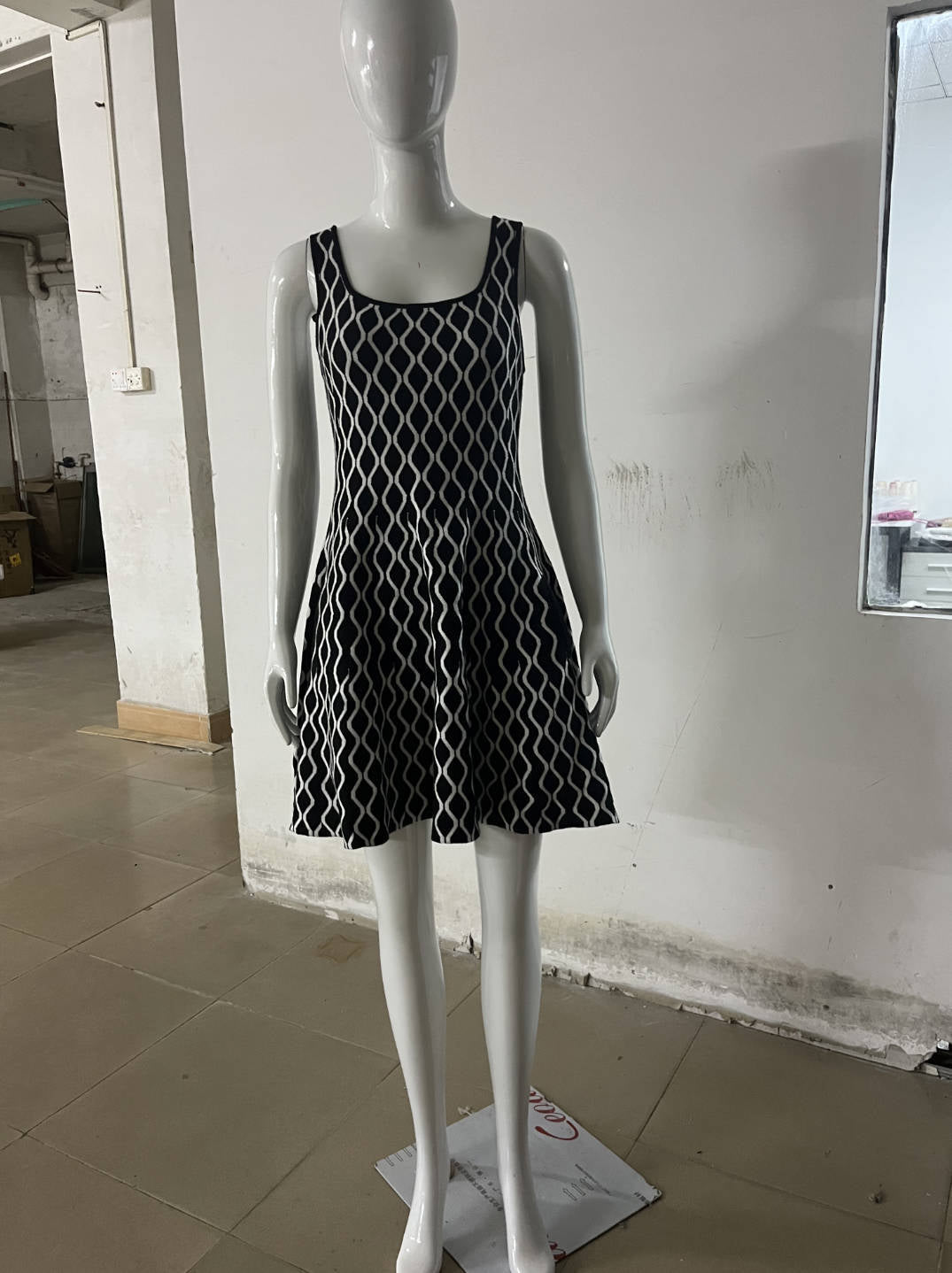 Spring Summer Contrast Color Water Ripple A Line Short Dress Inner Wear Fitted Waist Vest Base Knitting Dress Women by Ragazza