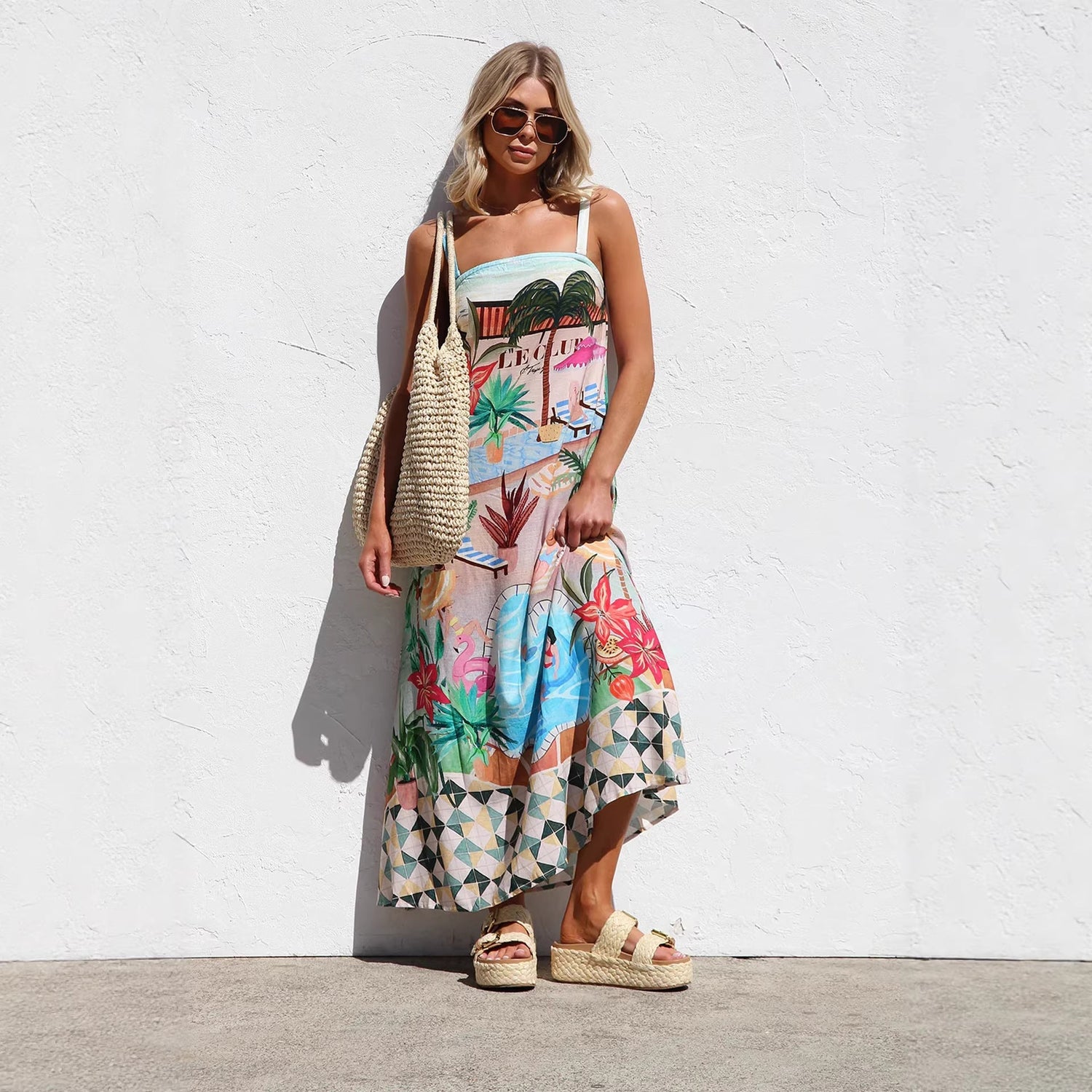 Sexy Sling Graffiti Printing Large Swing Dress Women  DestGlow