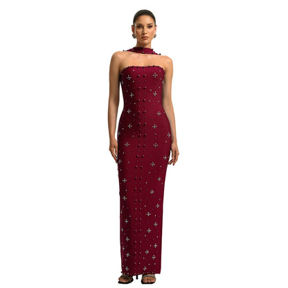 Women Wear Elegant Rhinestone Sheath Tube Top Dress by Ragazza