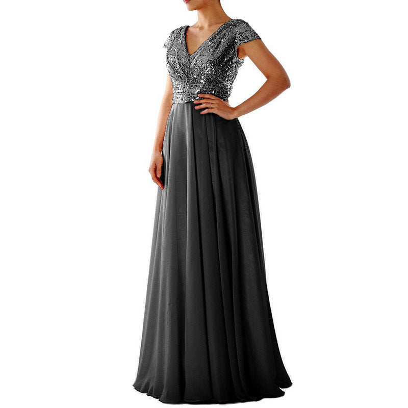 Summer Dress V neck Sequ Chiffon Stitching Evening Maxi Dress by Ragazza