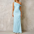 Summer Satin Slim Fit Oblique Shoulder Slimming Dress Sexy One-Shoulder Pleated Long Formal Dress by Ragazza