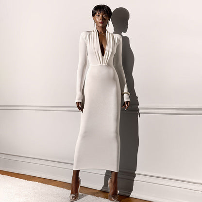 Woman Elegant Sexy Socialite Deep V Plunge neck Dress Fashionable Slim High Waist Dress for Women by Ragazza
