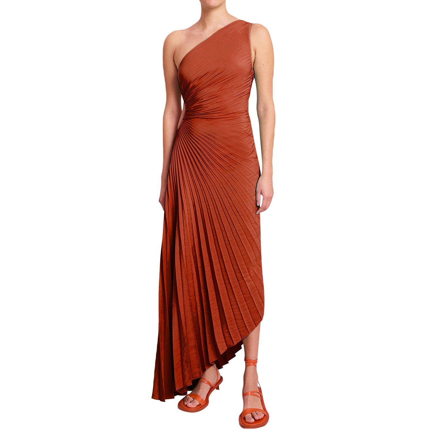 Women Clothing One Shoulder Diagonal Collar Pleated Hollow Out Cutout Dress by Ragazza