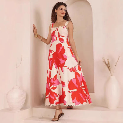 Summer Dress Printed High Waist French Elegant Strap Dress Women by Ragazza