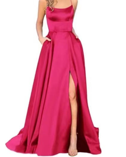 Bridesmaid Dress Long Maxi Dress Small Trailing Strap Solid Color Cocktail Evening Dress by Ragazza