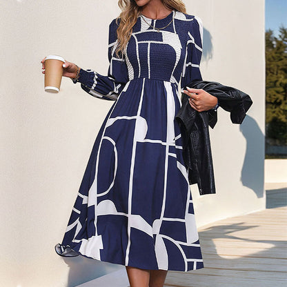 Fall Women Clothing Smocking Long Sleeve Printing Dress by Ragazza