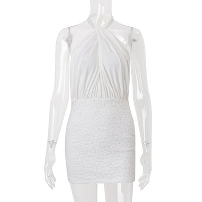 Women Clothing Summer Sexy Backless Cross Halterneck Lace up Sexy Slim Sheath Dress by Ragazza