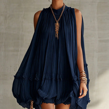 Sleeveless Pleated Dress Women Loose Big Hem A line Girl Dress Holiday Dress  DestGlow