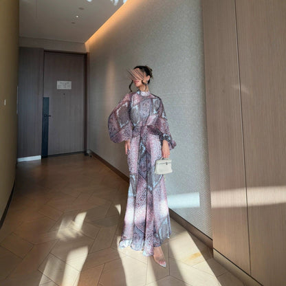 Spring Summer Vintage Print Backless Beach Maxi Dress  DestGlow