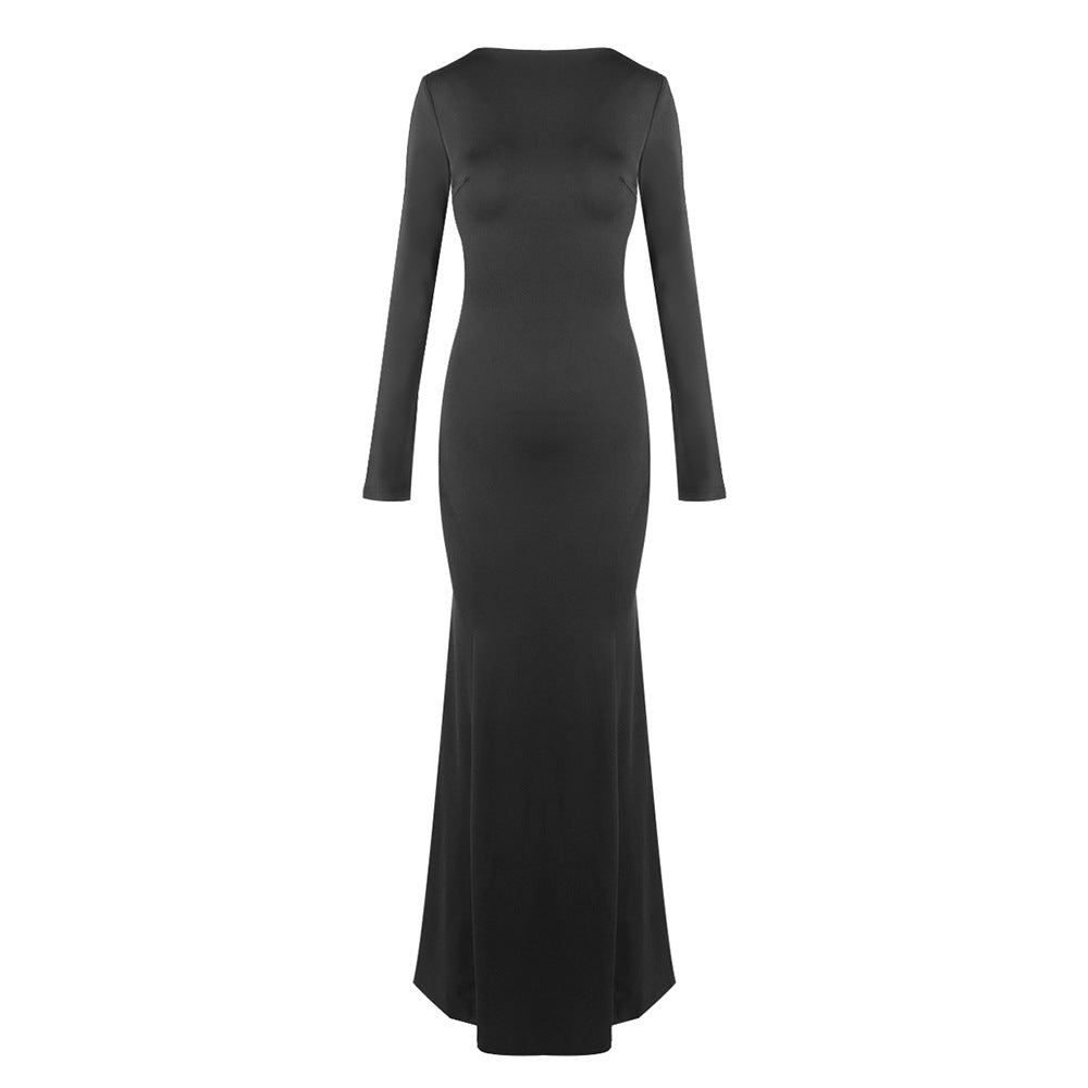 Women Clothing Summer Sexy Long Sleeve Backless Lace Hip Elastic Metal Decoration Dress by Ragazza