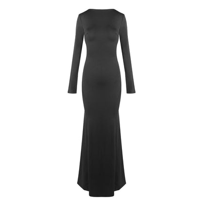 Women Clothing Summer Sexy Long Sleeve Backless Lace Hip Elastic Metal Decoration Dress by Ragazza