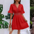 Women Clothing Summer Patchwork Lace V Neck Tight Waist Solid Color Dress by Ragazza