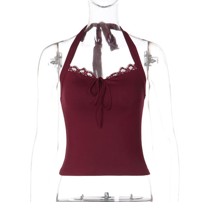 Women Clothing Winter Sexy Lace Stitched Backless Lace up Tube Top by Ragazza
