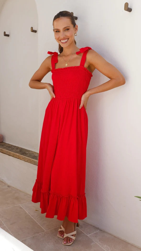 Fresh Sweet Simple Solid Color Sling Dress by Ragazza