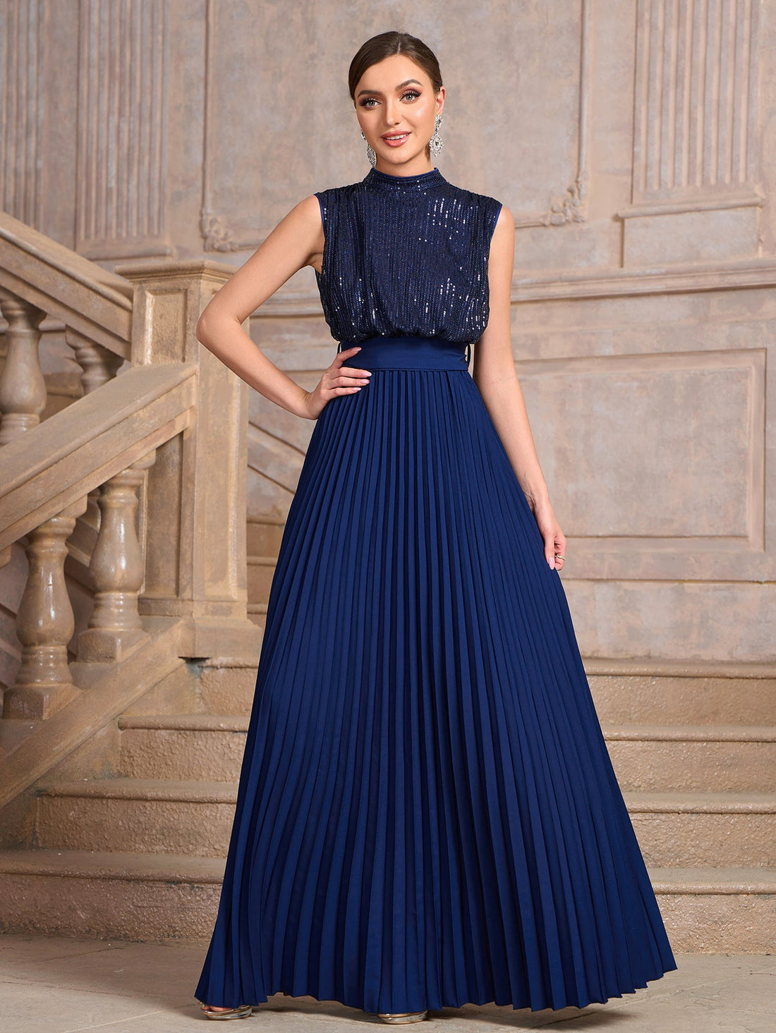 Sequined Backless High Waist Pleated Dress Women Summer Elegant Dress by Ragazza