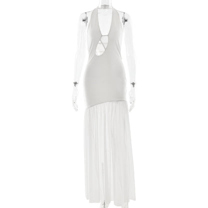 Women Dress Elegant Halter Sexy Cutout Pleated Backless Sheath Dress by Ragazza
