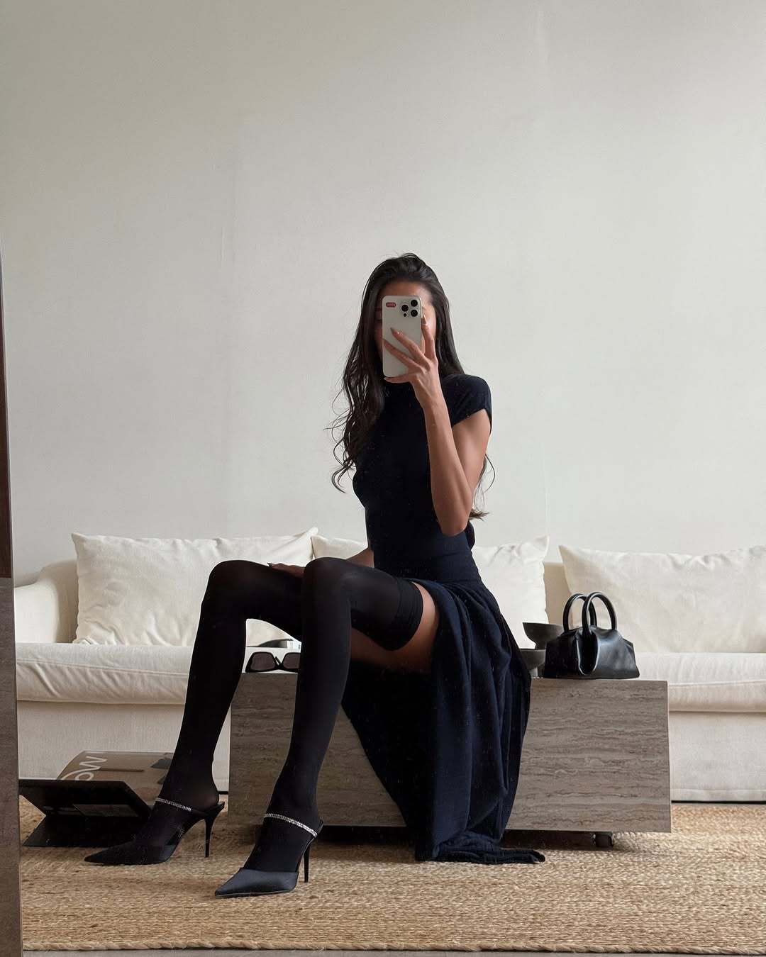 Knitted Dress Casual Waist Tight High Neck Ribbing Pleated Slim Knitted Dress Women by Ragazza