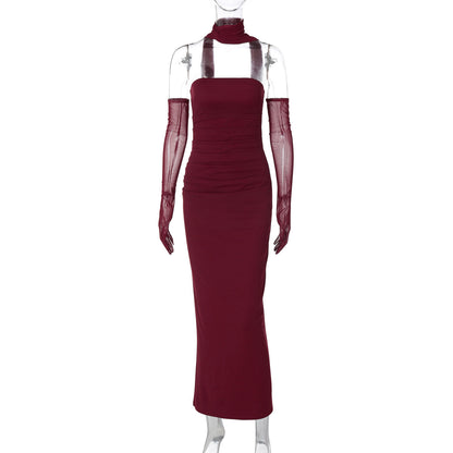 Women Clothing Autumn Winter Sexy Tube Top Dress Mesh Oversleeve Dress Women by Ragazza