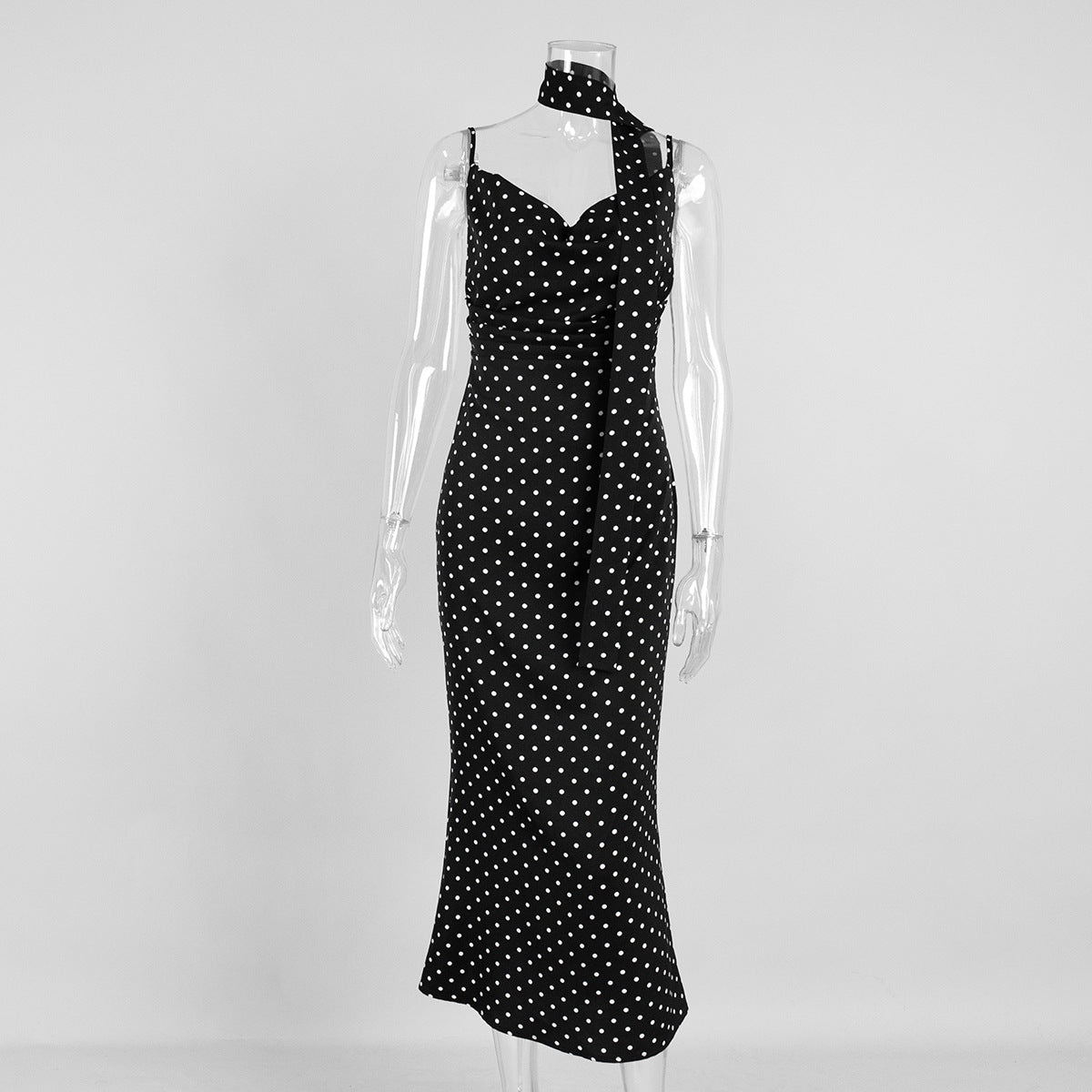 Strap Maxi Dress Summer Halter Strap Fishtail Polka Dot Maxi Dress by Ragazza