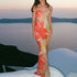 Sexy Suspenders Hollow Out Cutout Print Backless Dress Women Vacation Sexy Dress by Ragazza