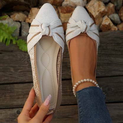 Lightweight Flyknit Soft Bottom Gommino Women Spring Autumn Color Blocking Bow Shallow Mouth Pumps  DestGlow