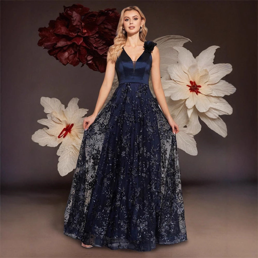 Deep V Plunge Dress Sexy Dress Embroidered Slim Fit Fishtail Bridesmaid Cocktail Evening Dress Women  DestGlow