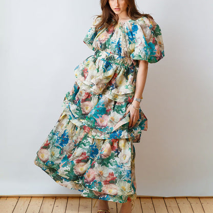 Elegant Retro Tiered Dress Multi Layer Ruffled Elegant High Sense Maxi Dress Women by Ragazza