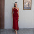 Women Clothing Summer Single Shoulder Sloping Shoulder Pleated Sexy Slim Irregular Asymmetric Dress by Ragazza