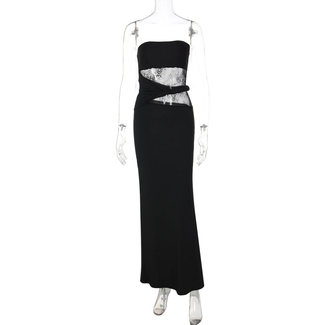 Women Clothing Winter Sleeveless Lace Patchwork Maxi Dress Sexy Slim Tube Top Dress by Ragazza