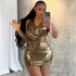 Metallic Glossy Features Swing Collar Sleeveless Halter Dress Backless Sheath Sexy Dress by Ragazza