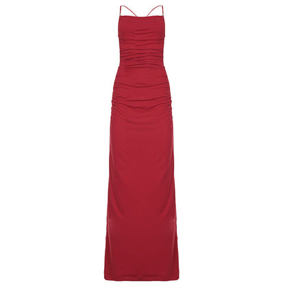 Women Beaded Lace up Backless Sexy Dress Cocktail Festive Red Elegant Dress Maxi Dress by Ragazza