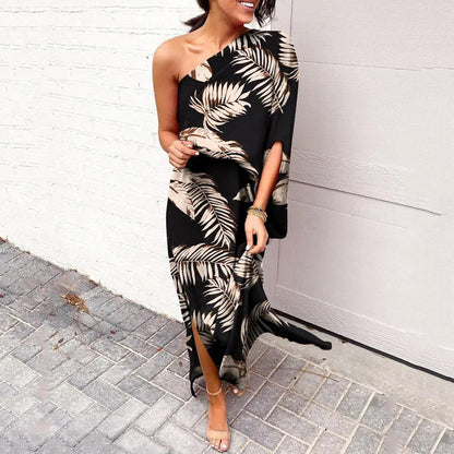 Summer Loose off Shoulder Waist Trimming Printing Dress Women by Ragazza