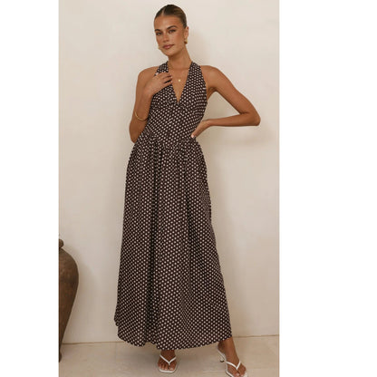 Goods Polka Dot Halter Deep V Plunge Dress Vacation Dress by Ragazza
