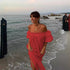 Solid Color Cotton Linen Sexy of Neck Split Holiday Dress Women by Ragazza