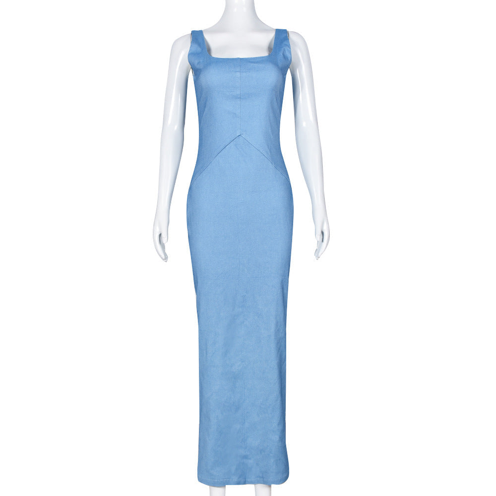 Denim Women Wear Spring Summer Sexy Backless Zipper High Elastic Split Dress for Women by Ragazza
