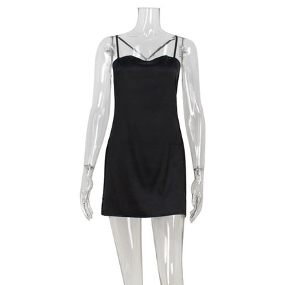 Sexy Mesh Stitching See through Backless Satin Sling Dress Sexy Pajamas Short Dress Women by Ragazza