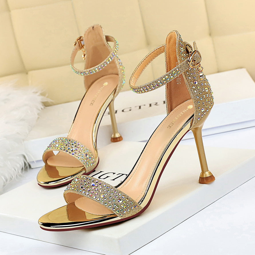 Sexy Party Summer High Heels Women Shoes Stiletto Heel Open Toe Rhinestone Strap Sandals  DestGlow