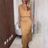V Neck Sleeveless Irregular Asymmetric Lace Up Slim Dress Faux Two Piece Split Women Clothing by Ragazza