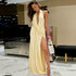 Women Clothing Summer Sexy Deep V Plunge Halter Pleated Backless Irregular Asymmetric Dress by Ragazza