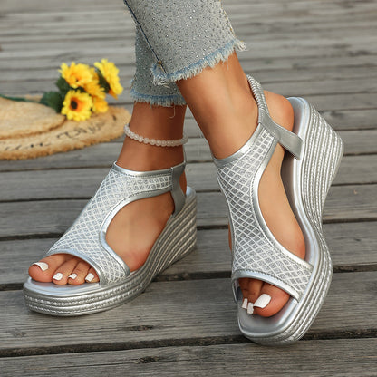 Online Open Toe Wedge Sandals Women Summer Casual Thick Soled Elastic Strap Beach Flip Flops on  DestGlow
