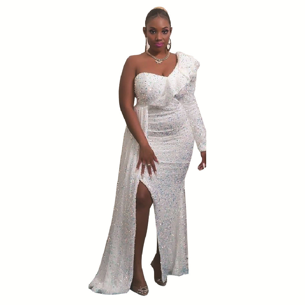 Winter Dress One Shoulder Sequin Bridesmaid Dress Party Maxi Dress Women Clothing by Ragazza