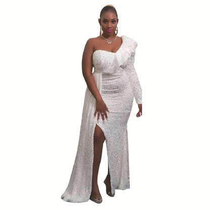 Winter Dress One Shoulder Sequin Bridesmaid Dress Party Maxi Dress Women Clothing by Ragazza