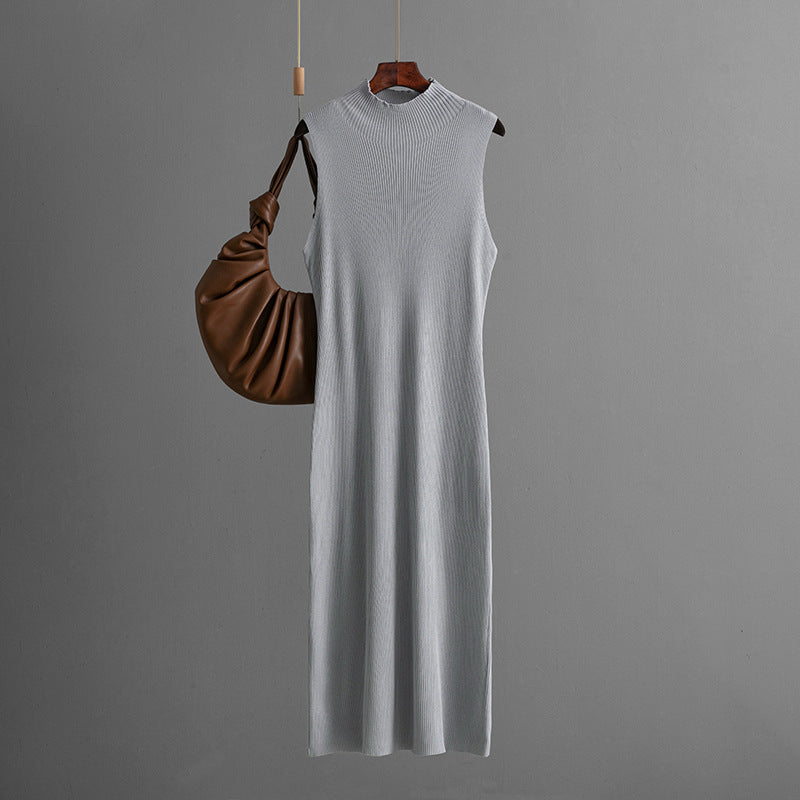 Solid Color Slim Fit Stretch Knitted Sleeveless Vest Summer All Matching Sheath Dress by Ragazza