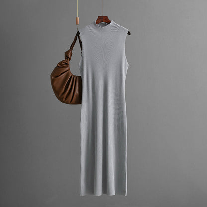 Solid Color Slim Fit Stretch Knitted Sleeveless Vest Summer All Matching Sheath Dress by Ragazza