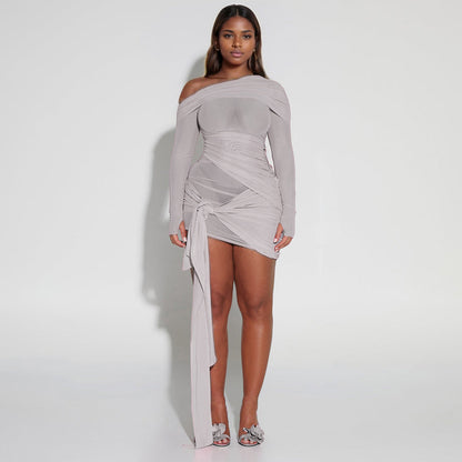 Spring Summer Women Wear Off Neck Design Sexy Pleated Dress Dopamine Sexy by Ragazza