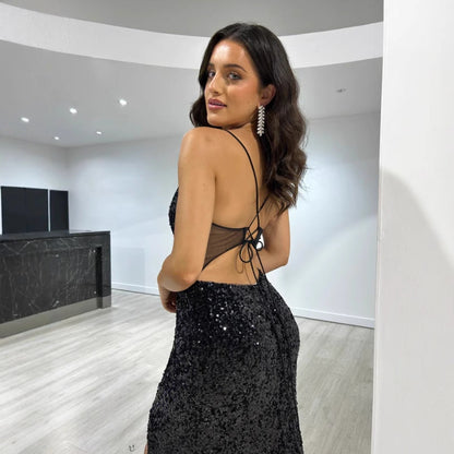 Sequined Split Sexy Sling Dress Waist Controlled Cocktail Dress Slim Fit Maxi Dress by Ragazza