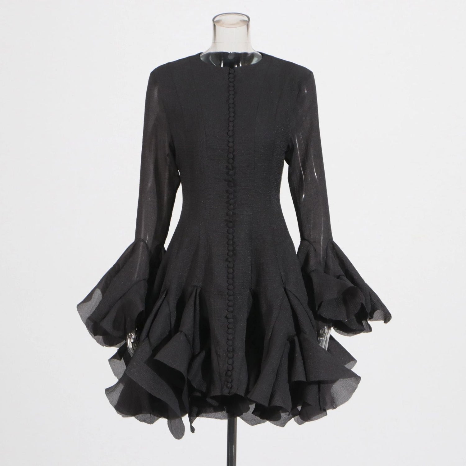 Spring Ruffles Design Waist Tight Slimming Flared Sleeves Dress Women by Ragazza