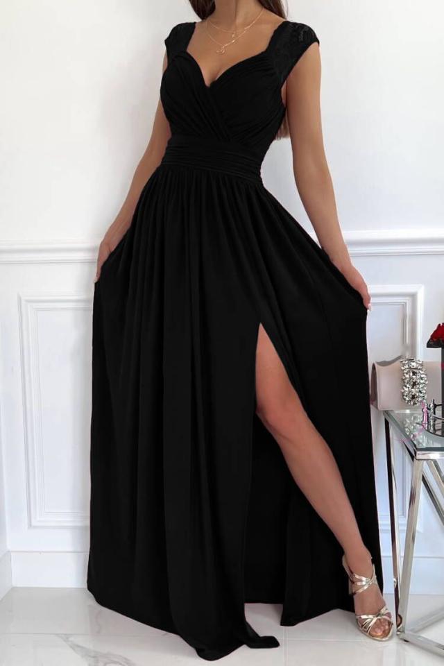 Women Clothing Sleeveless Backless Solid Color Wide Hem Split Women Clothing Dress by Ragazza